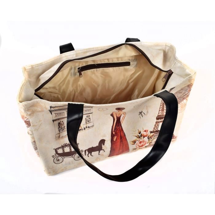 Sac Fourre-tout Toile Paris Tour Eiffel | Design Vintage Réutilisable | Avec Bandoulière Lavable