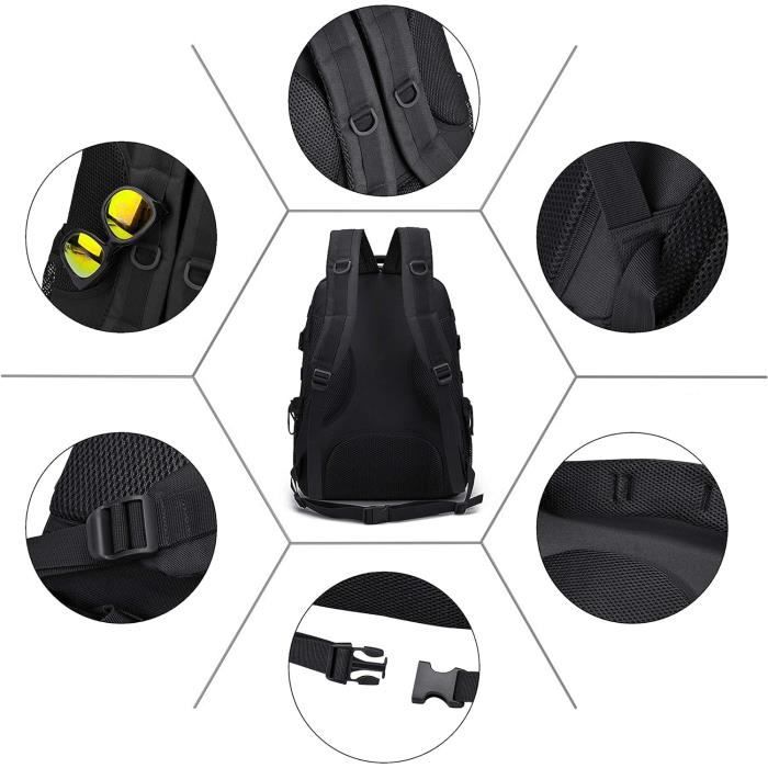 Sac à Dos Tactique Sling (24x38x15cm) – Noir, 20L, Pour Pêche, Rando, Militaire – SINAIRSOFT
