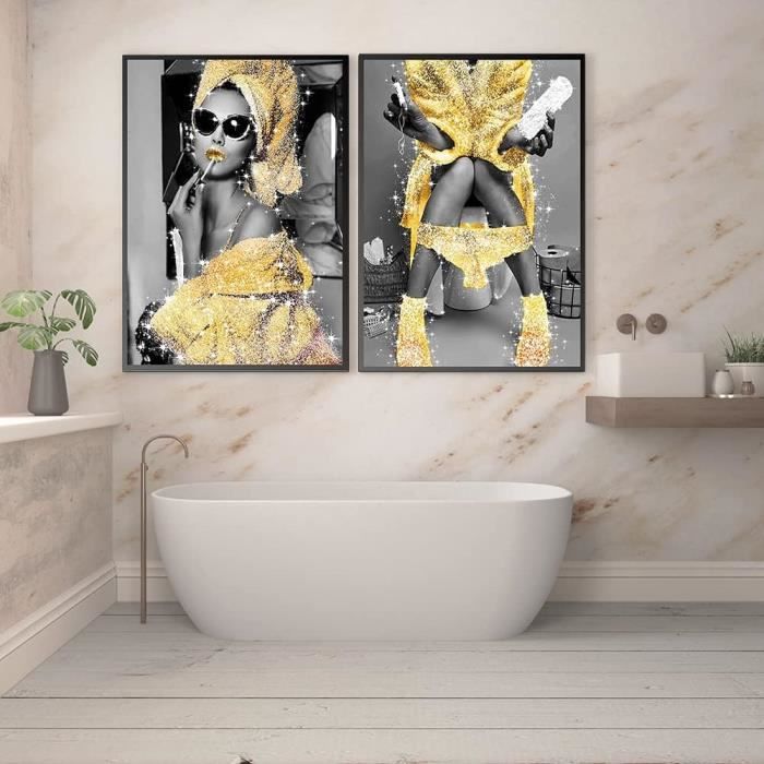 JINHJ Noir et Blanc Toilette Femme Toile Peinture Affiche Mur Art Impression Image Salle de Bain Bar décor (30x40 cm) sans Cadre
