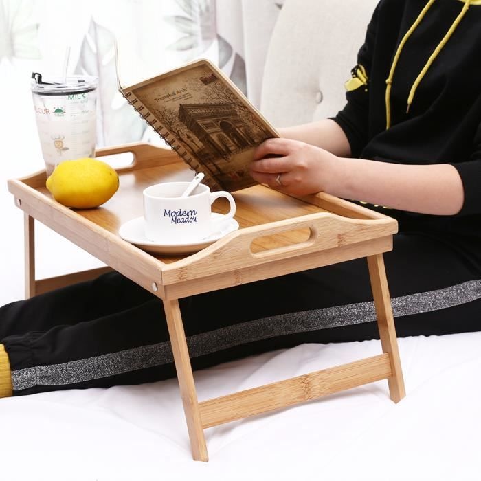 Plateau de lit pliable en bambou - table de petit-déjeuner plateau de  service support de table de lit portable - Sunu Equipement