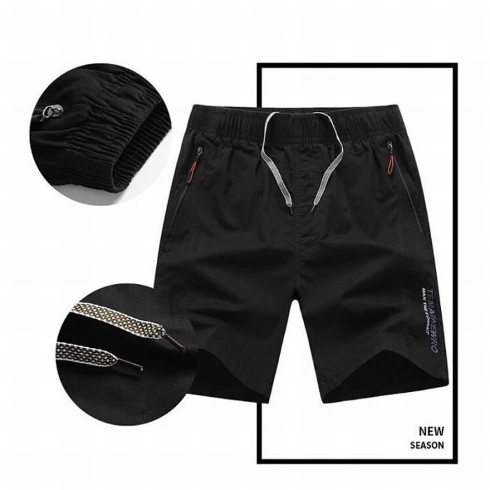 VANVENE Short 3/4 Homme - Coton Et Lin - Taille Élastique Avec Cordon - Style Cargo Ample - Plage, Yoga