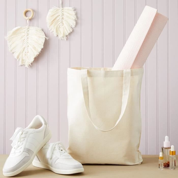 Lot De 3 Sacs De Courses Réutilisables En Coton – Cabas Solides Poignées Renforcées 38x42x9,4 Cm – Écologique & Pratique