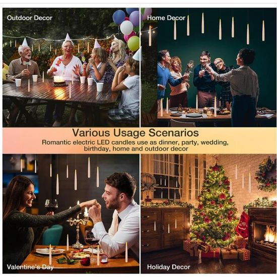 Lot De 12 Bougies Flottantes LED Magiques Avec Baguette - Lumière Chaude Vacillante Pour Décoration Halloween, Anniversaire Et Fêtes