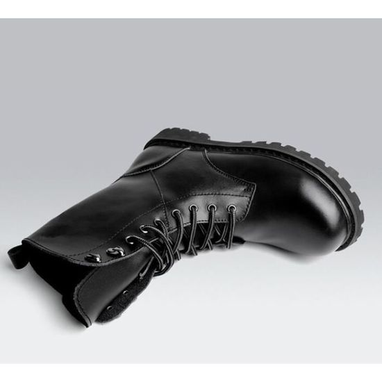 Botte Homme Lacet Cuir Combat Mode Militaire Noir Cuir 21cm