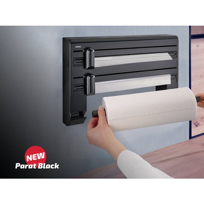 NOUVEAUTÉ: Qwirol - Le Porte-Rouleau de Cuisine, réinventé - Noir Système avec Frein, Adaptable en Hauteur, utilisable à Une Main. Porte essuie Tout en Trois Couleurs. (Noir