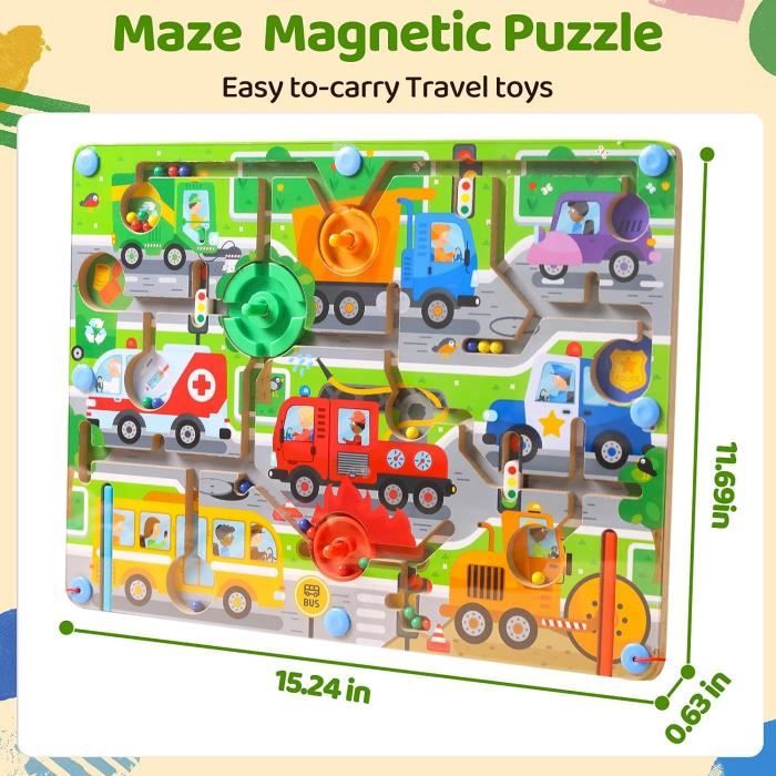 Wooden 2 in 1 Magnetic Maze Board Magnetic Puzzle Game Board for Children Learning Education Toys Magnetic Maze Travel Toys Kids