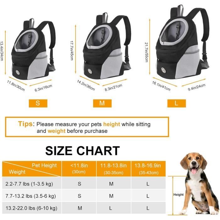 Sac à Dos Transporteur Pour Petit Chien Jusqu'à 5 Kg - Bretelles Réglables, Respirant - Pour Randonnée, Voyage (Noir, M) - 5