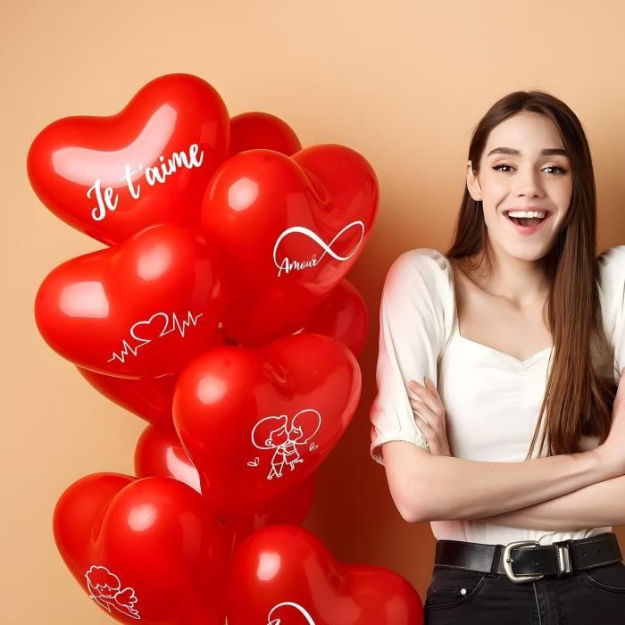 BinaryABC Lot de 50 ballons en latex en forme de cœur pour Saint-Valentin, fiançailles, mariage, 25,4 cm (blanc, rose et rose rouge