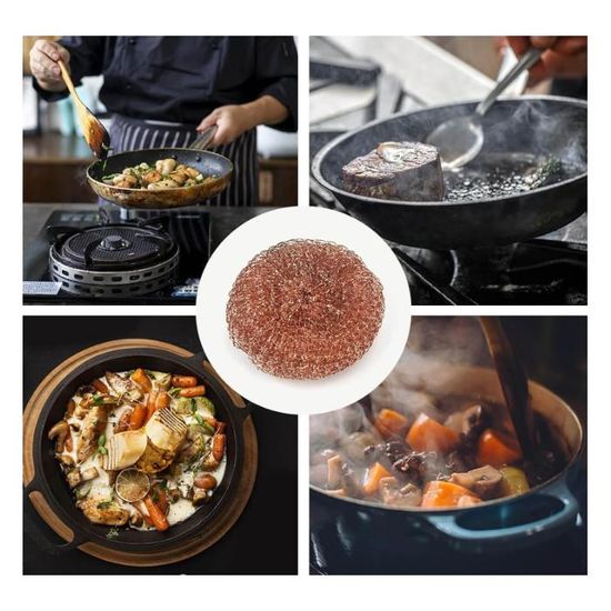 Éponge Récureuse En Cuivre,Gratounette Cuivre,Grattoir Heavy Duty Pour Casseroles, Poêles, Fours Et Plaques De Cuisson - Nettoyage Anti-Adhésif Sans Rayures Pour Cuisine & Salle De Bain,Réutilisable