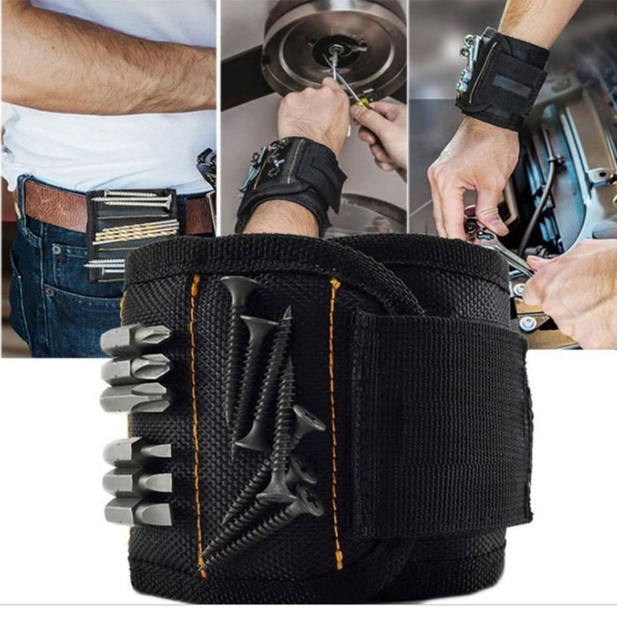 Bracelet Magn/étique R/églable Aimant puissant Porte Outil Bricolage pour tenir Vis /Écrous Boulon clous foret