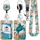 ALFOYU Porte Badge avec Cordon,Tour de Cou Badge avec Porte-Cartes,Porte Badge Enrouleur, Strap Neck avec Swivel Lobster Clasp (Tortue)