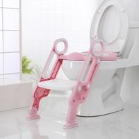 Reducteur de WC Pliable et Réglable Siège de Toilette Enfant Bébés Escalier Toilette avec Échelle Marche Rose et Blanc