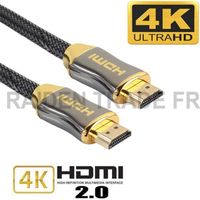 Câble HDMI 2.0 professionnel ultra HD 2160p 4K , 3D, FullHD ,2 Mètres - High Speed par Ethernet - Connecteurs plaqués or