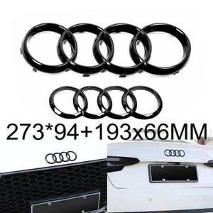 ENJOLIVEUR 2pcs Insigne logo emblème badge calandre grilles avant 273mm + arrière 193mm noir brillant pour Audi A1 A3 A4 A5 A6 Logo Noir