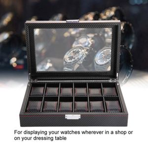 BOITE A MONTRE 12 Slot Boîte de montre en Fibre de carbone Présentoir de bijoux de montre  Stockage de bijoux HB015 -Bon Matériel