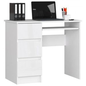 BUREAU  Petit bureau avec 4 tiroirs sur le côté gauche, couleur BLANC - BLANC BRILLANT, H : 77 cm, L : 90 cm, P : 50 cm