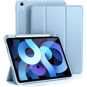 Coque iPad Air 5/4. iPad génération 2020 Tablette 10,9 pouces 2020, [2e  génération] support de charge iPencil de génération] étui en cuir PU housse  de protection arrière translucide veille/réveil automatique, bleu ciel