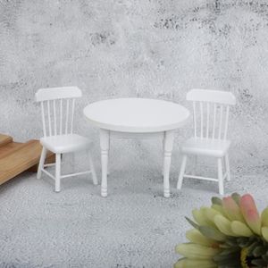 MAISON POUPÉE Tbest chaise de maison de poupée 1:12 Table à manger blanche en bois miniature et deux chaises ensemble de meubles de cuisine