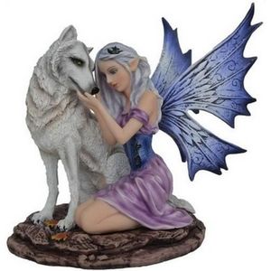 Figurine statuette Fée elfe jaune sur lune pochette cadeau