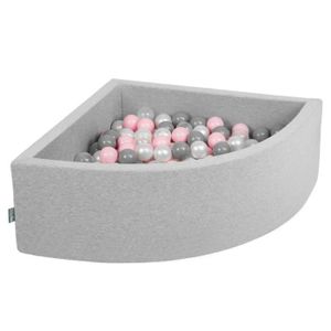 PISCINE À BALLES Piscine À Balles + 300 balles colorées - KiddyMoon - 90-30cm - Quart Angulaire - Gris Clair: Perle-Gris-Transparent-Rose Poudré