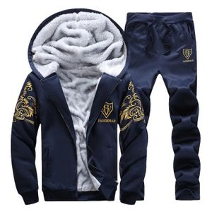 SURVÊTEMENT Homme Sweat à Capuche en Doublée Polaire et Pantalon de Sport Ensemble Hiver Épais Chaud Zip Jogging Survêtement Veste Manteau Bleu