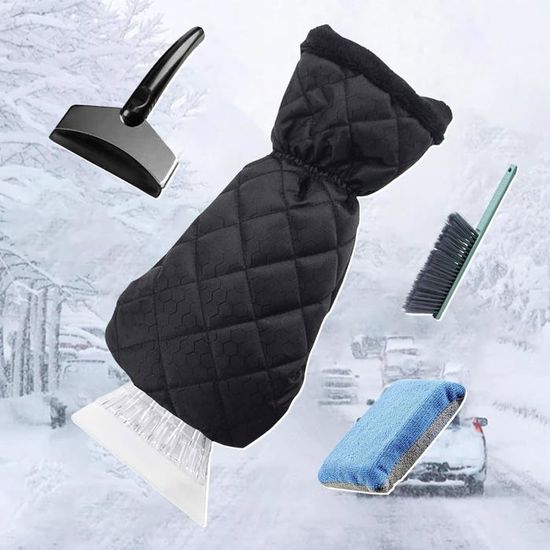 SCRUBIT Grattoir à Glace avec Gant – Grattoir pour Pare-Brise de Voiture pour Glace et Neige avec Gant en Polaire – Grattoir et enlève Rapidement la Neige Tout en restant