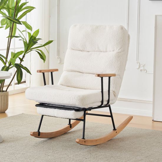 Fauteuil à Bascule Avec Repose-pieds - Rembourrage Velours Beige - Poches Latérales - Ergonomique Et Confortable - Pour Salon/chambre - 7