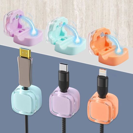 Clips Organisateur De Câbles Magnétiques FAOKZE 10 Pièces Blanc - Fixation Autocollante Bureau