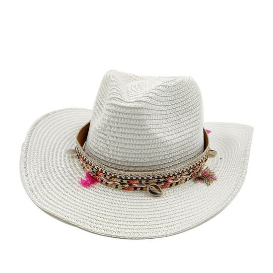 Chapeau De Soleil Cowboy Western Tressé - Paille Creux - Taille 56-58cm - NEUF