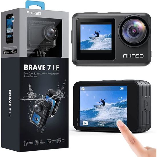 Caméra Sport AKASO Brave 7 LE - 4K/30FPS - Double écran - Étanche 40m - Avec Carte 128Go Et Télécommande
