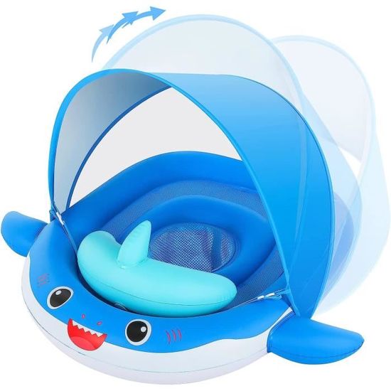 Chitomars Bouée Bébé Avec Auvent UPF50+ - Siège De Piscine Gonflable Pour 6 à 30 Mois, Double Chambre, Jouet Lune Amovible, Pompe Manuelle Incluse