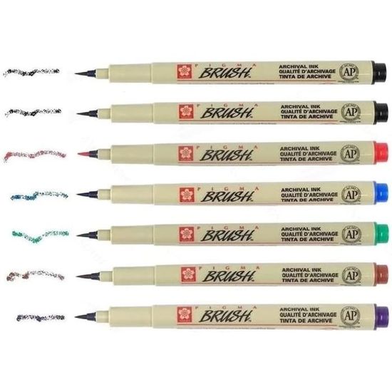 Sakura Pigma Micron Pinselstifte – 6 Farben + 1 Schwarz, Dokumentenecht