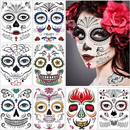 Lot De 10 Tatouages Temporaires D'Halloween Pour Le Visage, L'horreur