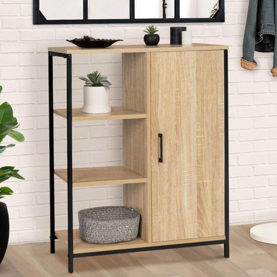 Buffet D'Appoint Industriel Detroit 70 Cm - 3 Étages & Placard - Style Usine