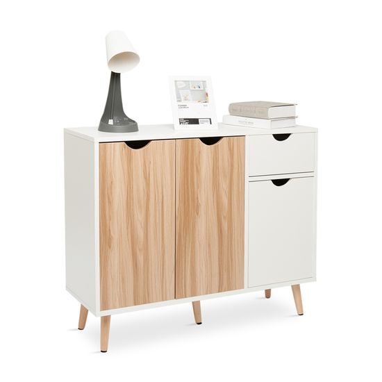 Buffet 4 Portes 120 Cm Large - Noir Avec Pieds Métal - Étagères Réglables - Pour Cuisine Ou Salon - Dimensions 120x30x80 Cm - 2