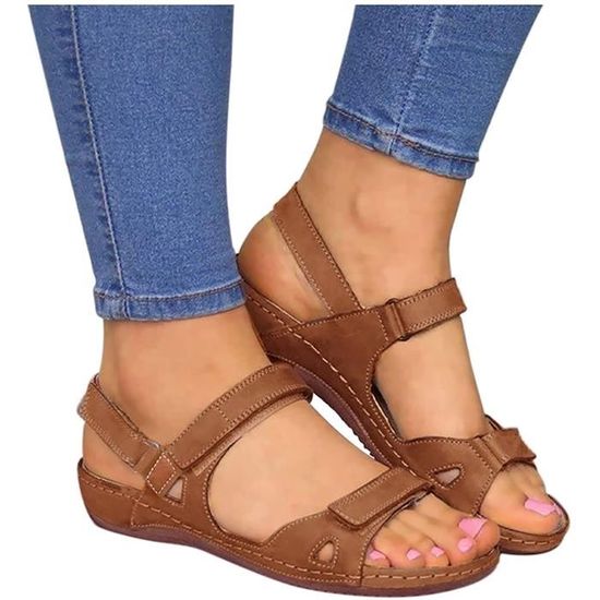 Sandales Orthopédiques Femme Confort Pieds Larges - Talon Compensé, Semelle Antidérapante, Matériau Respirant - Pour Marche, Plage, Bureau, Voyage - 8