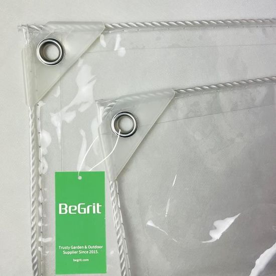 Bâche Transparente 2x2m Renforcée - PVC Résistant - Œillets Métal - Pour Terrasse, Jardin, Camping