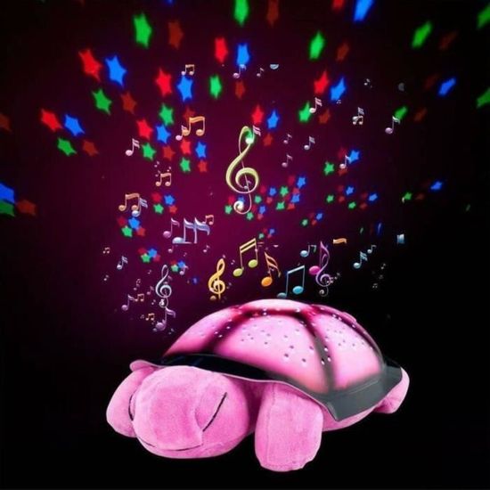 Veilleuse Projecteur Bébé Veilleuse Tortue musicale Tranquil Doux LED Lumière Nuit Enfant Fille Garçons, Rose