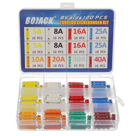 Lot De 120 Fusibles Torpilles 8 Valeurs (5A à 40A) - Pour Voitures Anciennes Européennes - Diamètre 6 Mm, Longueur 24.5 Mm
