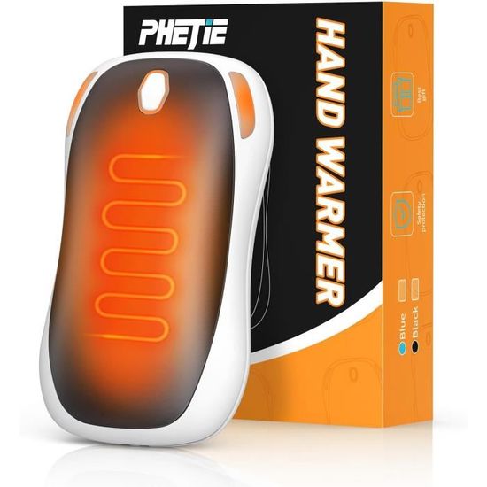 PHEJIE Chauffe-mains rechargeable, double face, 3 niveaux de chaleur, électrique, réutilisable, portable, 4 000 mAh, chauffage de poche durable pour l'hiver en plein air, cadeau de Noël pour homme et PHEJIE Chauffe-mains rechargeable, double face, 3 niveaux de chaleur, électrique, réutilisable, portable, 4 000 mAh, chauffage de poche durable pour l'hiver en plein air, cadeau de Noël pour homme et