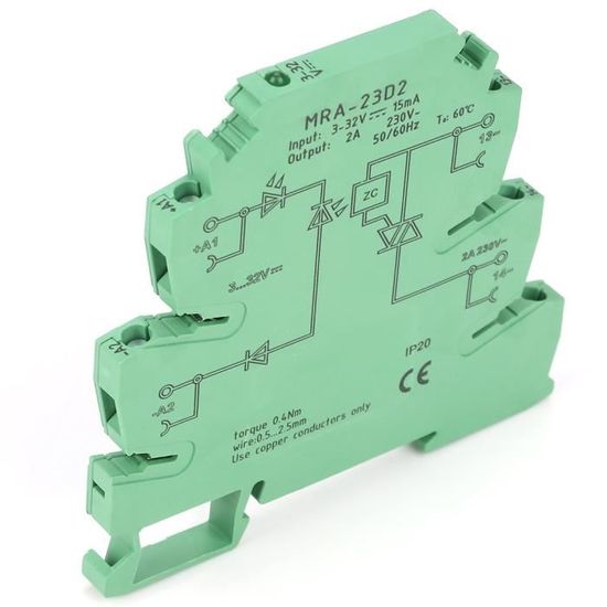 Relais Interface Automate MRA-23D2 - Relais à Semi-conducteurs 15mA, Entrée 3-32VDC Sortie 230V - Ultra-mince 6.2mm