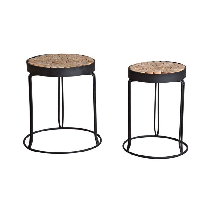 Sellettes rondes en métal et bois (Lot de 2) - 44 x 47,5 cm - 36,5 x 46 cm