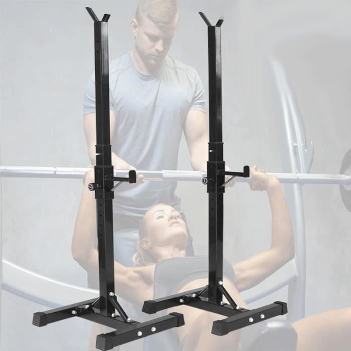 Support de Squat ZHONGLI Modele YD235015 Cage de Squat Noir Hauteur Réglable de 105-160 cm Max 150kg Fitness Rack Pour Haltères