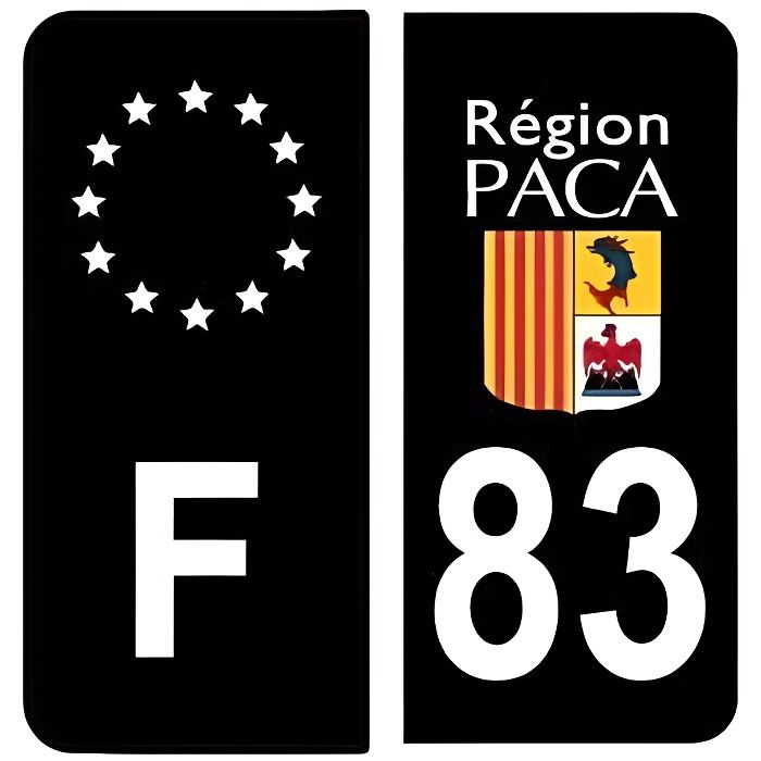 4 stickers - 83 Var Région SUD logo 2 et F Europe noir sticker autocollant plaque immatriculation auto - Angles : arrondis
