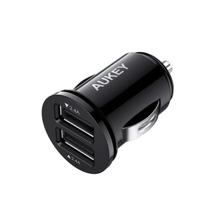 AUKEY Chargeur de Voiture, ULTRA COMPACT 2 Ports USB 4,8A / 24W Allume-Cigare avec Technologie AiPower pour Samsung, iPad Air / Pro