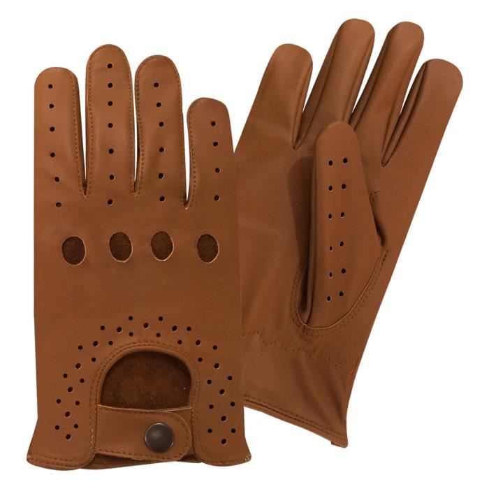 Gant En Cuir De Conduite Hommes Haut Qualité Véritable Souple Slim Rétro N-505 marron