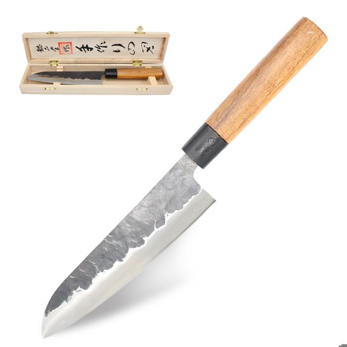 Couteau Chef Japonais 18 cm - Lame Acier Martelé 2.5 mm Robustesse 58 HRC - Manche en Palissandre