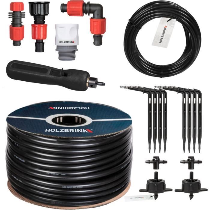 HOLZBRINK Kit d'arrosage goutte à goutte - système d'irrigation - serre - jardin - 10m Tuyau LDPE 16mm, 2x goutteur 4l/h