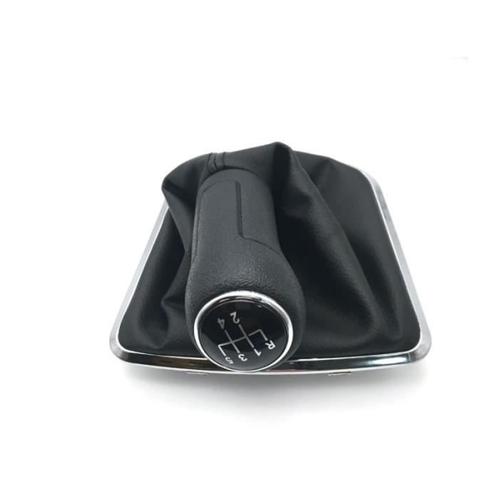 Décoration Véhicule,VW Polo 6R Polo Sedan 5 vitesses Pommeau de vitesse de boîte de vitesses avec cuir chromé, pour VW Polo berline