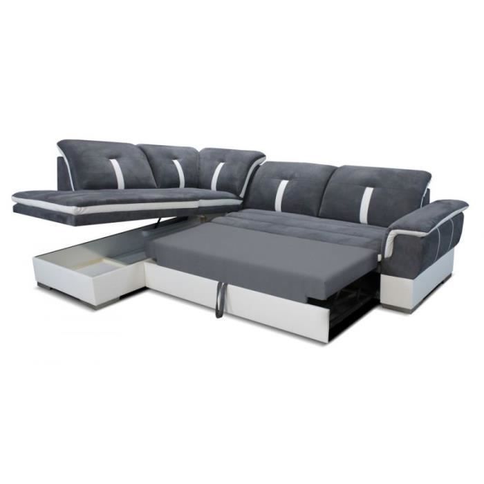 Canapé d'angle convertible Emma - microfibre - gris et blanc - Angle gauche